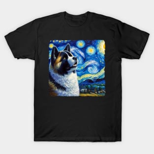 Starry Akita Dog Portrait - Pet Portrait T-Shirt